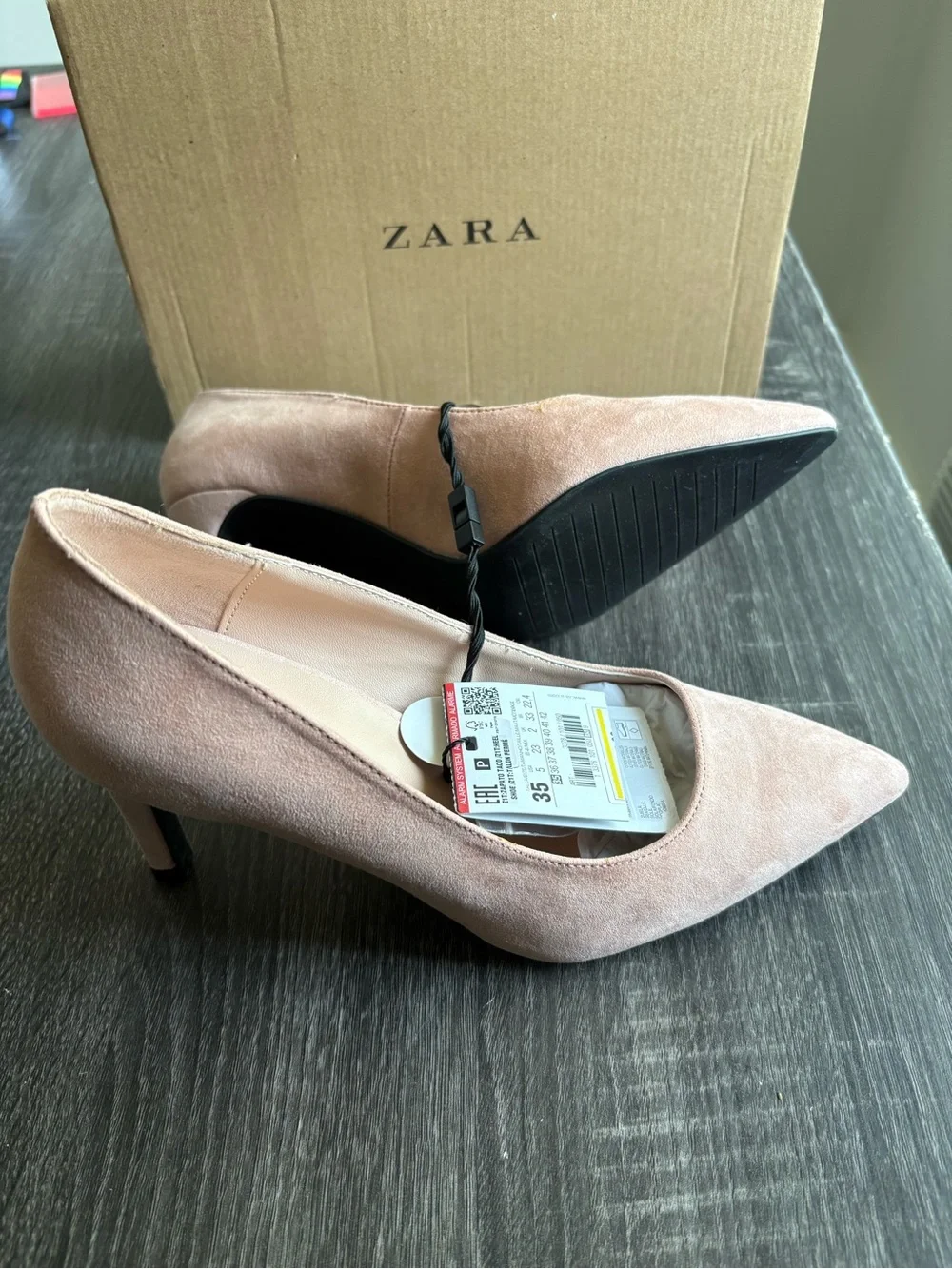 ZARA Blush Pink Suede Pointed-Toe Heels